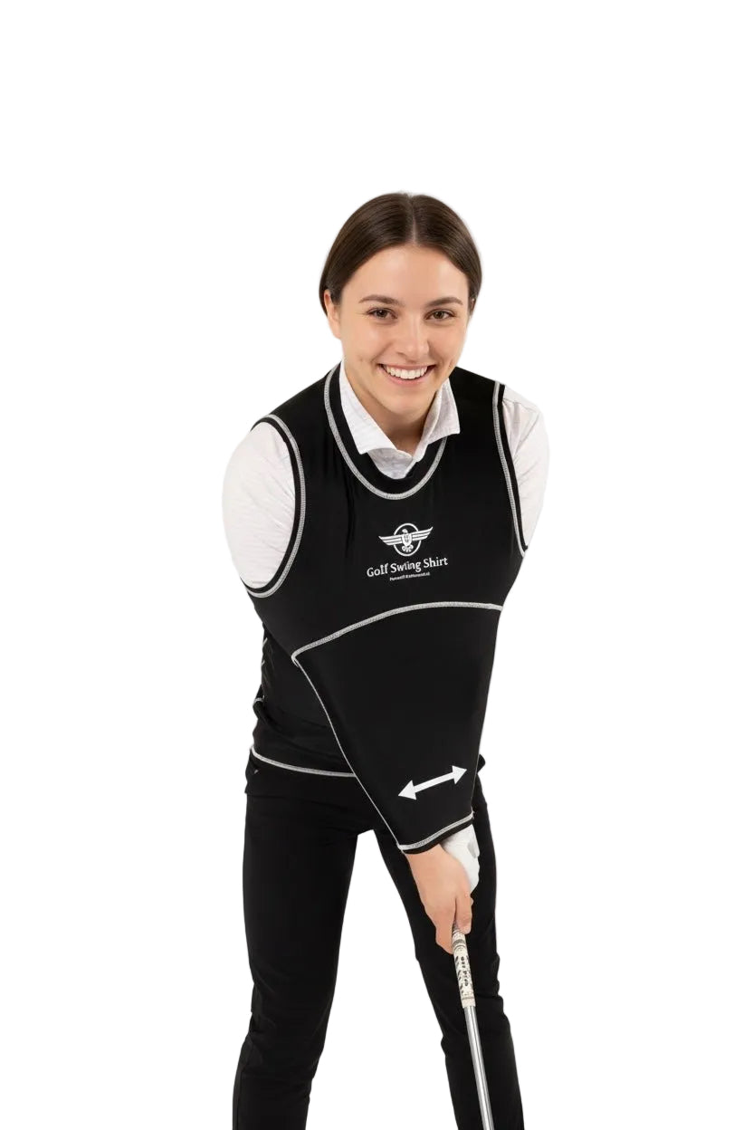 Golf Swing Shirt women's training aid rear view showing compression panel design for arm connection
